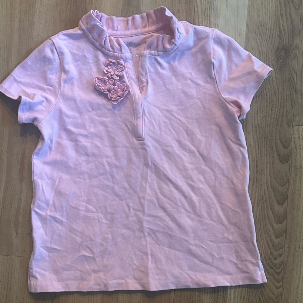 Lilly Pulitzer pink flower short sleeved tee polo youth girls xl 12-14
